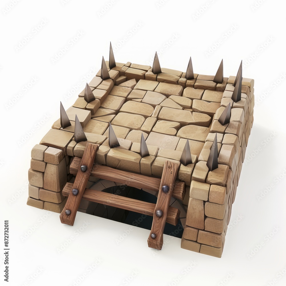 Obraz premium 3D Render of a dungeon trap with spikes, on isolated white background, Generative AI
