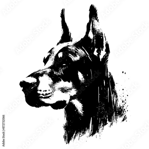 Doberman  dog in illustration in brush stroke painting