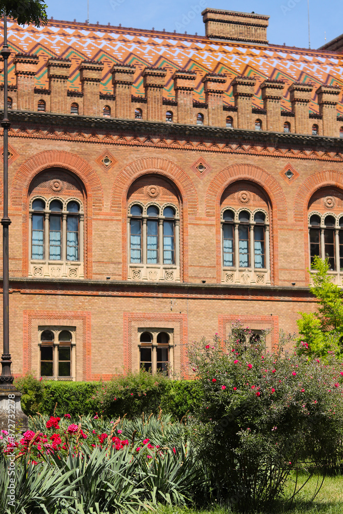 Fototapeta premium Chernivtsi National University on a summer sunny day. Travel destinations in Ukraine. Old Residence of Bukovinian and Dalmatian Metropolitans.