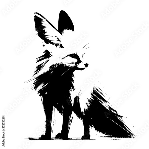 Fennec fox  dog in illustration in brush stroke painting