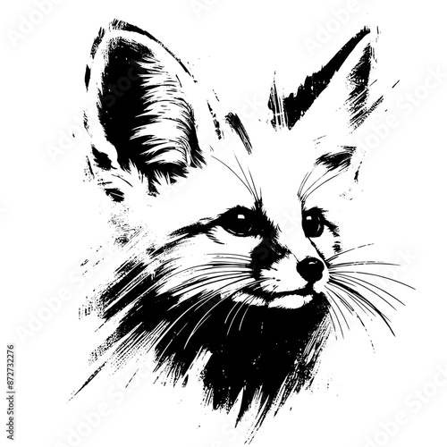 Fennec fox  dog in illustration in brush stroke painting