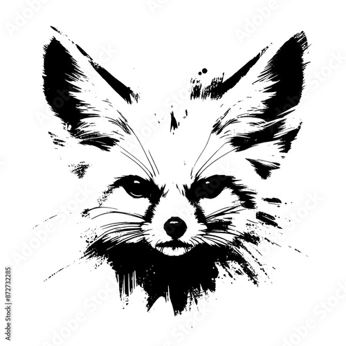 Fennec fox  dog in illustration in brush stroke painting