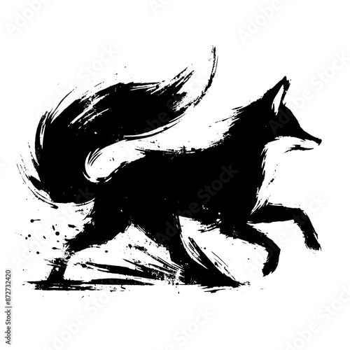 fox  dog in illustration in brush stroke painting