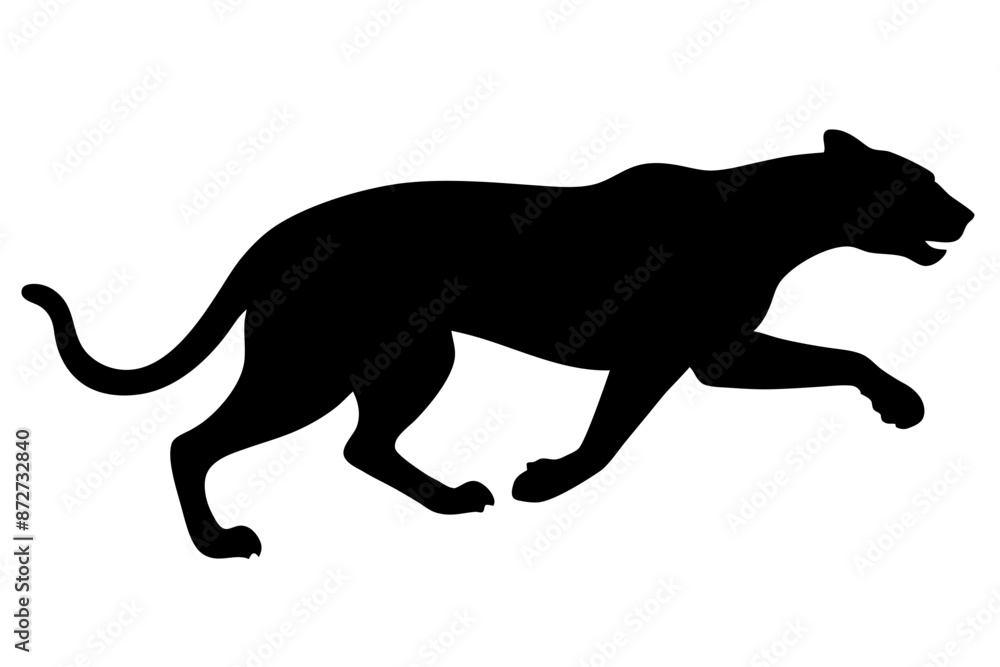 Fototapeta premium silhouette of a lion , cheetah vector illustration, cheetah silhouette, animal silhouette isolated vector Illustration, png, Funny cute cheetah, Jumping cartoon Pats