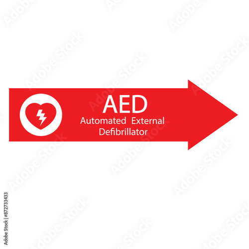 AED,automated external defibrillator / aed sign with heart and electricity symbol flat vector icon