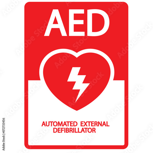 AED,automated external defibrillator / aed sign with heart and electricity symbol flat vector icon