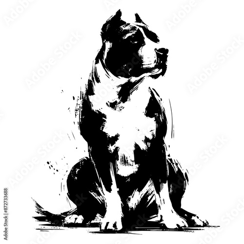 pitbull  dog in illustration in brush stroke painting