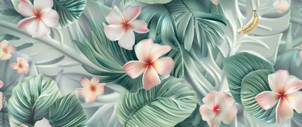 Naklejka premium Seamless pattern made up of tropical flowers