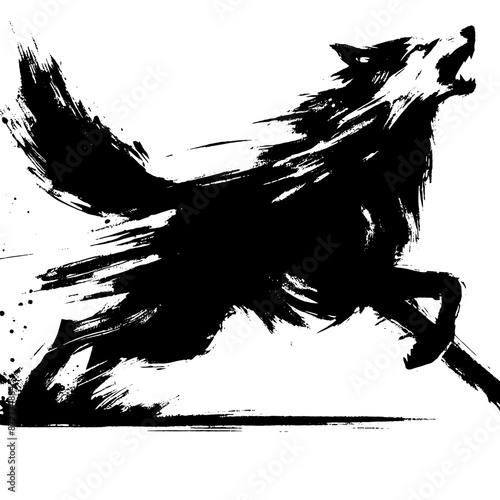 Wolf  dog in illustration in brush stroke painting