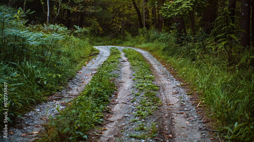 Naklejka premium Fork in the road with divided paths, representing choice and convergence.