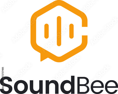 A modern logo of a combination of bee houses and conversation bubbles.
