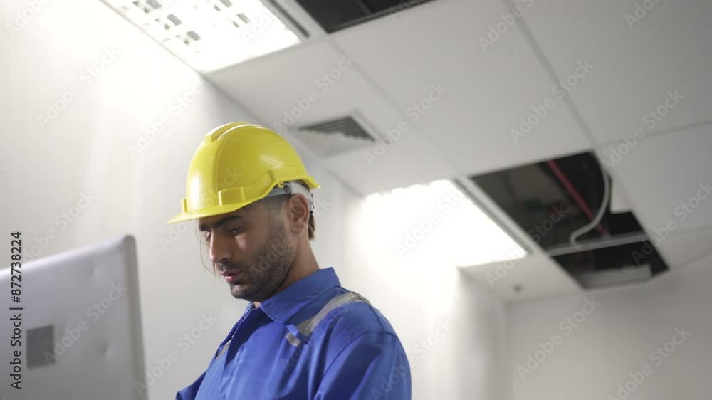 Engineer is working at tower. Engineer is working at tower.