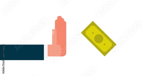 Stop corruption and hand giving business man money concept flat vector illustration.	
