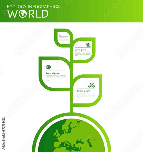 World environmental protection and green energy ecology infographics banner concept flat vector illustration.	
