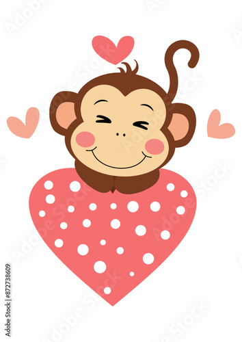 Adorable happy monkey with heart