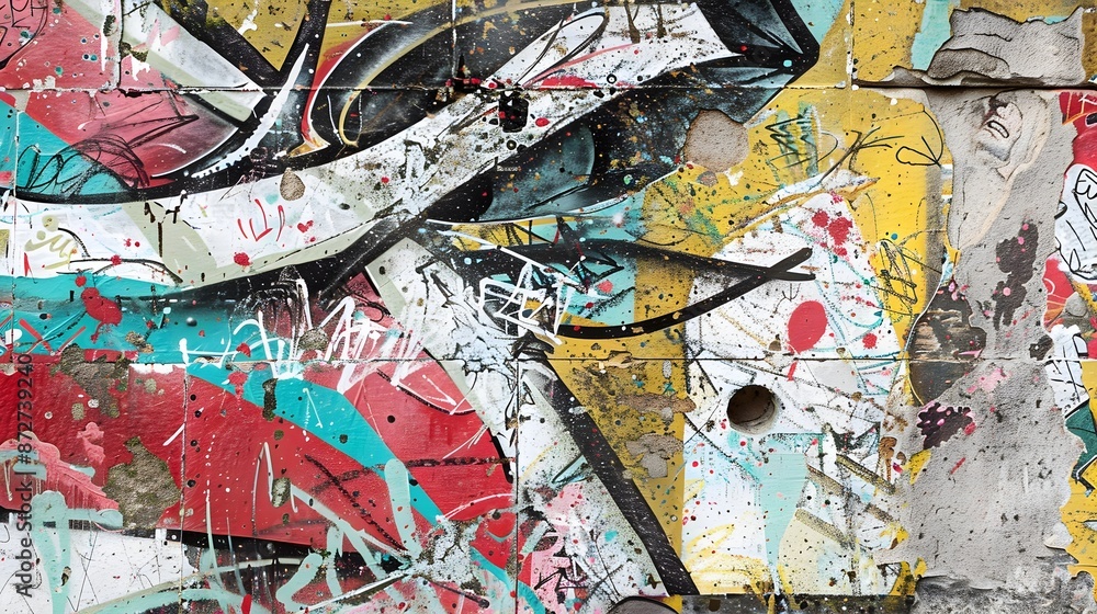Fototapeta premium Vibrant Graffiti-Inspired T-Shirt Design with Bold Lettering and Grungy Textures