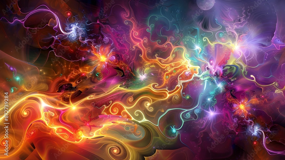 Obraz premium Vibrant Neon Explosion of Cosmic Colors and Electrifying Shapes for Acrylic Blocks and Phone Cases