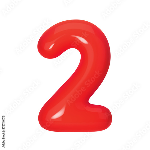 3D red number 2 isolated on white background. Three-dimensional Vector illustration digit two for holidays, birthdays and discounts. Bright and realistic design, perfect for greetings and festivities