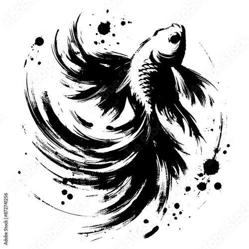 goldfish  in illustration in brush stroke painting