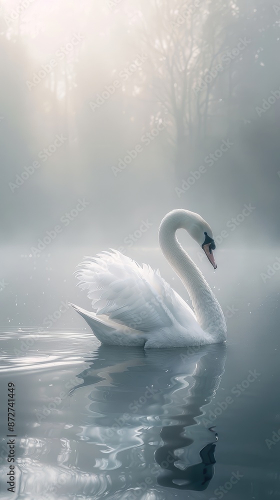 Fototapeta premium White swans on the lake surface
