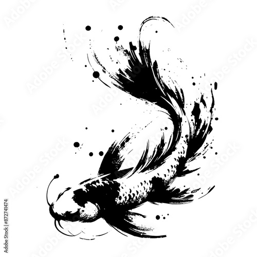 koi  in illustration in brush stroke painting