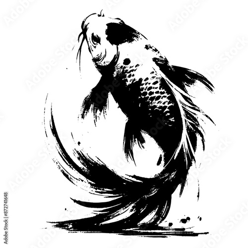 koi  in illustration in brush stroke painting