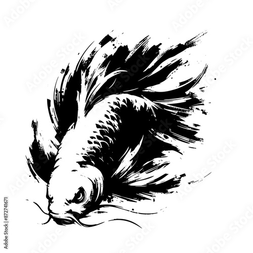 koi  in illustration in brush stroke painting