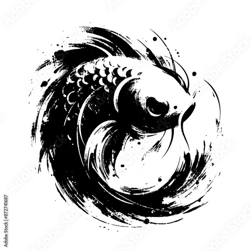 koi  in illustration in brush stroke painting