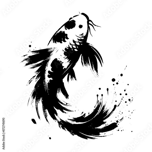 koi  in illustration in brush stroke painting