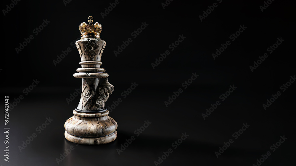 Majestic Wooden King Chess Piece on Black Background - Symbolizing Leadership and Strategy - Generative AI