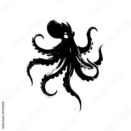 Octopus, squid in illustration in brush stroke painting