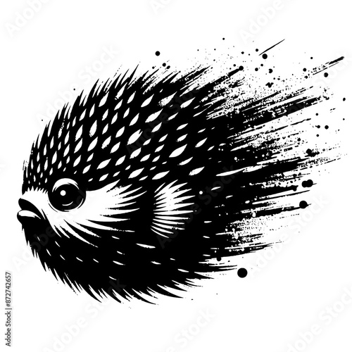 Pufferfish  in illustration in brush stroke painting