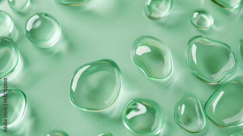 A close up of many small green droplets of water A close up of many small green droplets of water
