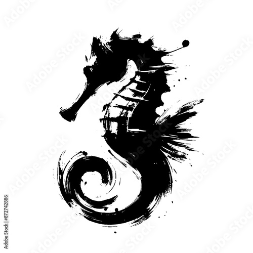 Seahorse  in illustration in brush stroke painting