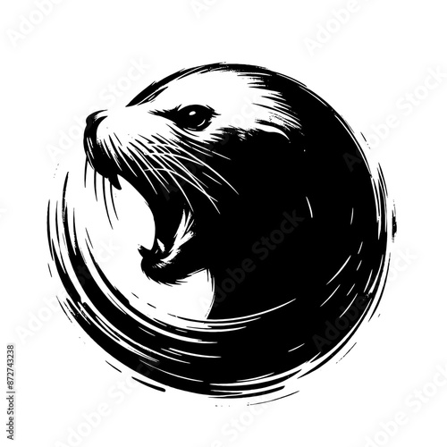Walrus; seal, sealion in illustration in brush stroke painting