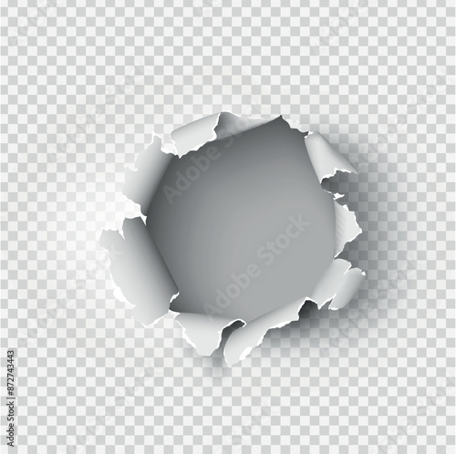 ragged Hole torn in ripped paper on transparent background