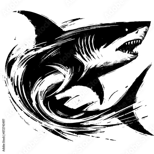 Shark  in illustration in brush stroke painting