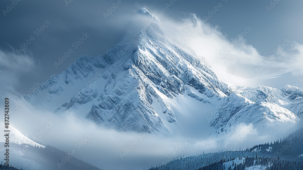 Obraz premium Snowy mountain peak in mist