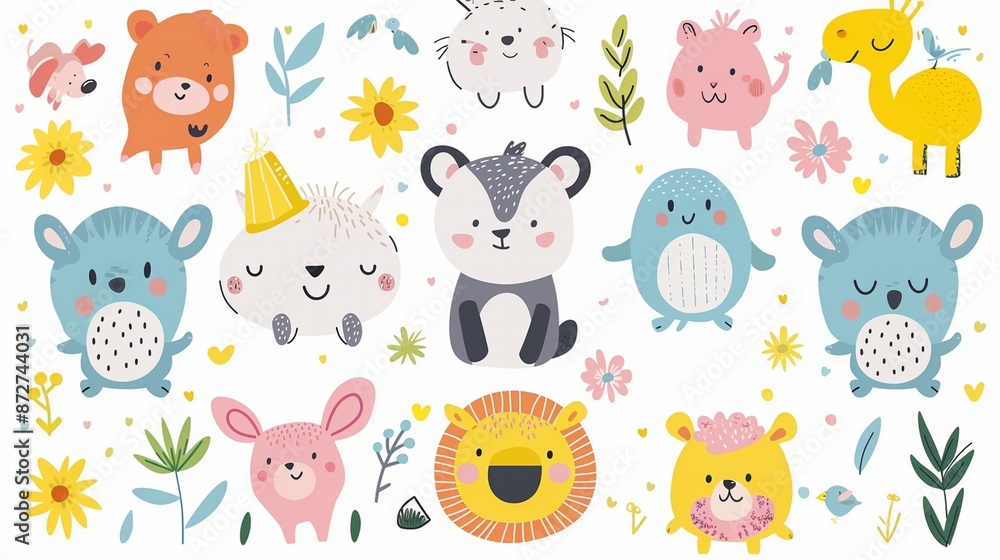Seamless Illustration in cartoon style of funny animals on a light background Seamless Illustration in cartoon style of funny animals on a light background