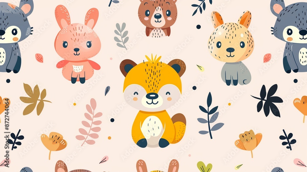 Seamless Illustration in cartoon style of funny animals on a light background Seamless Illustration in cartoon style of funny animals on a light background