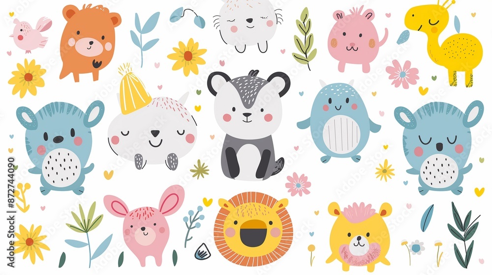 Seamless Illustration in cartoon style of funny animals on a light background Seamless Illustration in cartoon style of funny animals on a light background