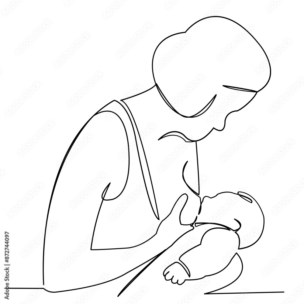 continuous single drawn one line woman is breastfeeding a child drawn picture silhouette. Line art. character mother feeds a newborn baby.Doodle continuous single drawn one line woman is breastfeeding a child drawn picture silhouette. Line art. character mother feeds a newborn baby.Doodle