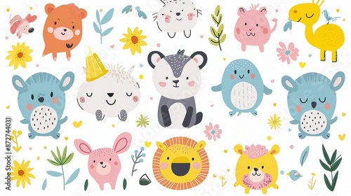 Seamless Illustration in cartoon style of funny animals on a light background
