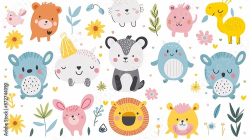 Seamless Illustration in cartoon style of funny animals on a light background