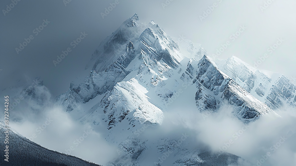 Obraz premium Snowy mountain peak in mist