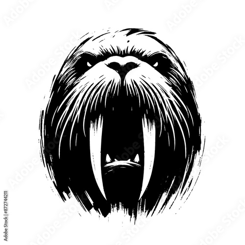 Walrus; seal, sealion in illustration in brush stroke painting