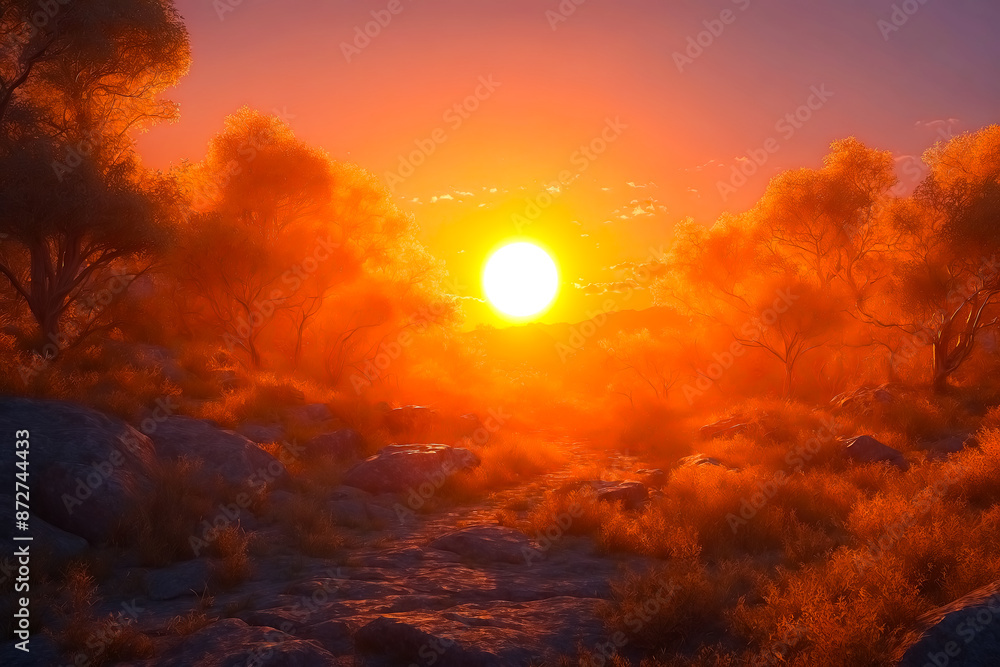 Fototapeta premium Golden Sunset Over Rocky Landscape