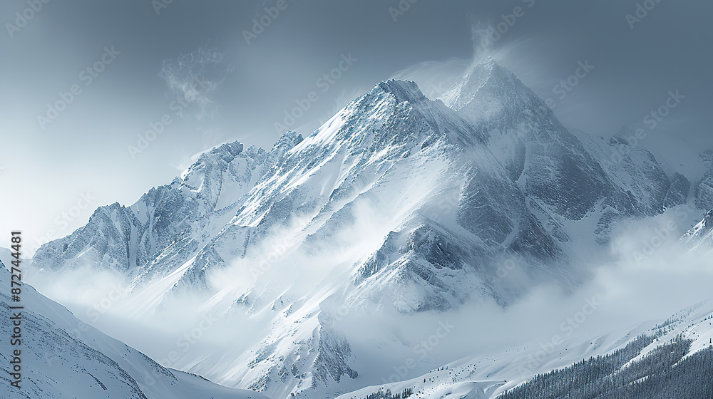 Obraz premium Snowy mountain peak in mist