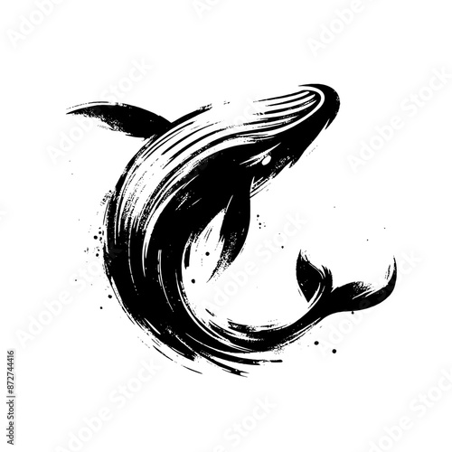 Whale  in illustration in brush stroke painting