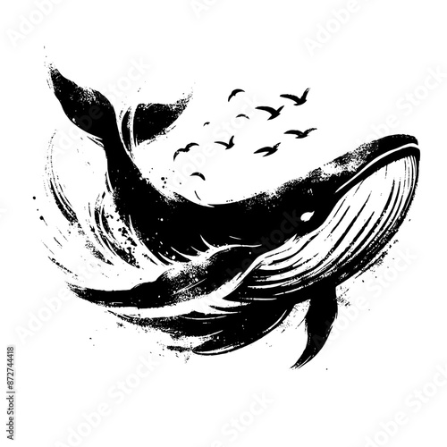 Whale  in illustration in brush stroke painting